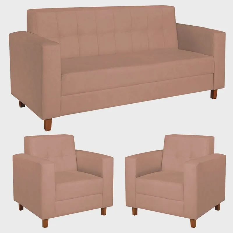 Kit Sofá 2 Lugares e 2 Poltronas Denver Suede Rosê - adj Decor