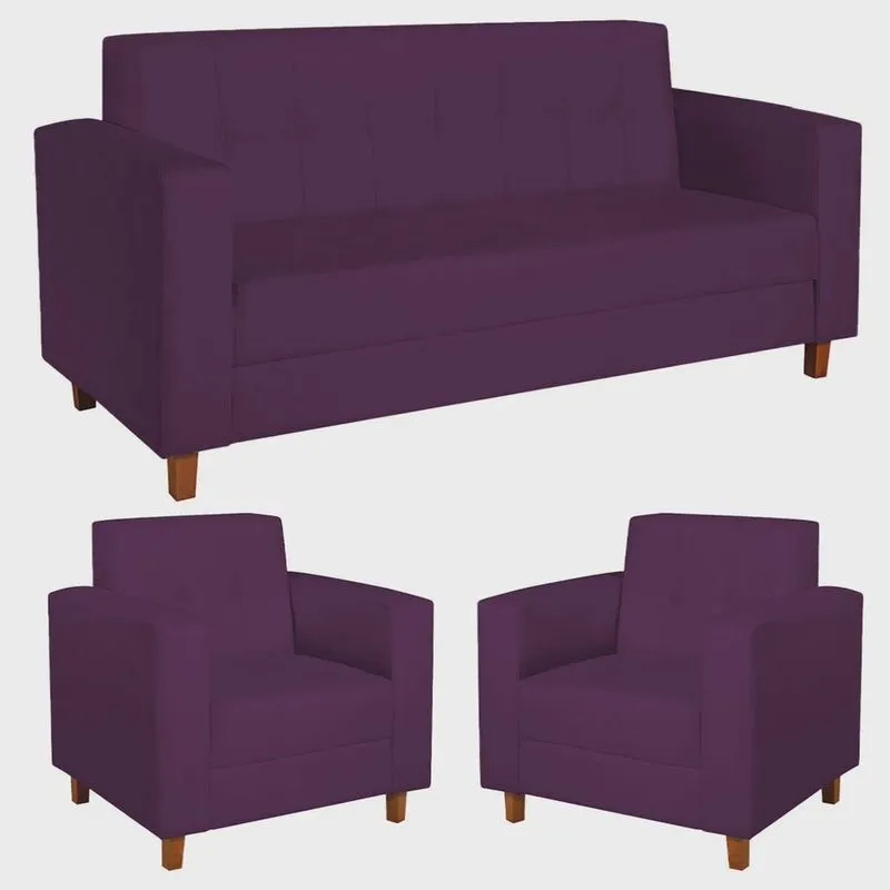 Kit Sofá 2 Lugares e 2 Poltronas Denver Suede Roxo - adj Decor