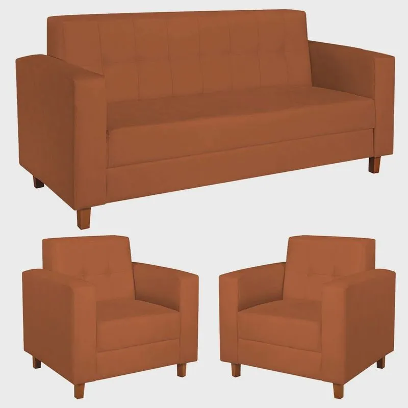 Kit Sofá 2 Lugares e 2 Poltronas Denver Suede Terracota - adj Decor