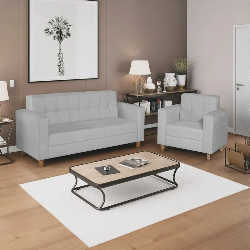 Kit Sofá 2 Lugares e Poltrona Denver Corano Branco - adj Decor