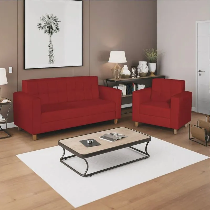 Kit Sofá 2 Lugares e Poltrona Denver Corano Vermelho - adj Decor