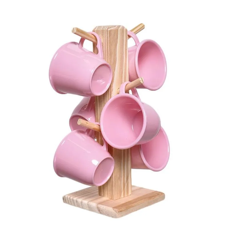 Xícaras Para Chá C/suporte E Com 6 Unidades Acrílico Rosa