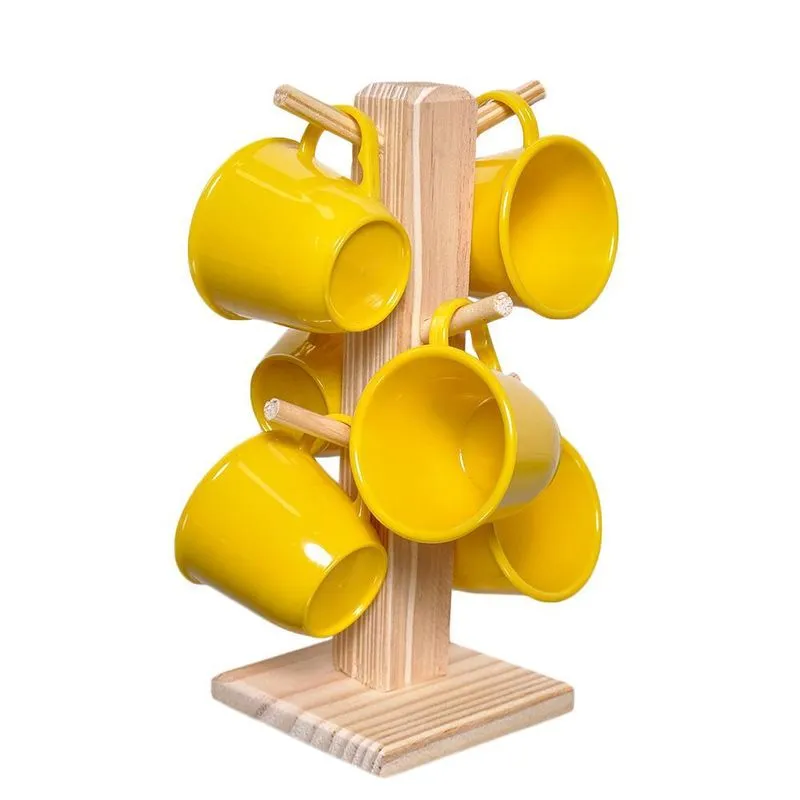 Xícaras Para Chá E Suporte Com 6 Unidades Acrílico Amarelo