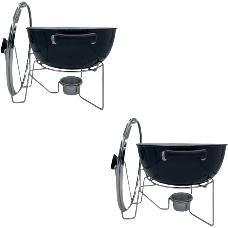 Kit Com 2 Rechaud Preto 5l Em Alumínio Com Tampa De Vidro