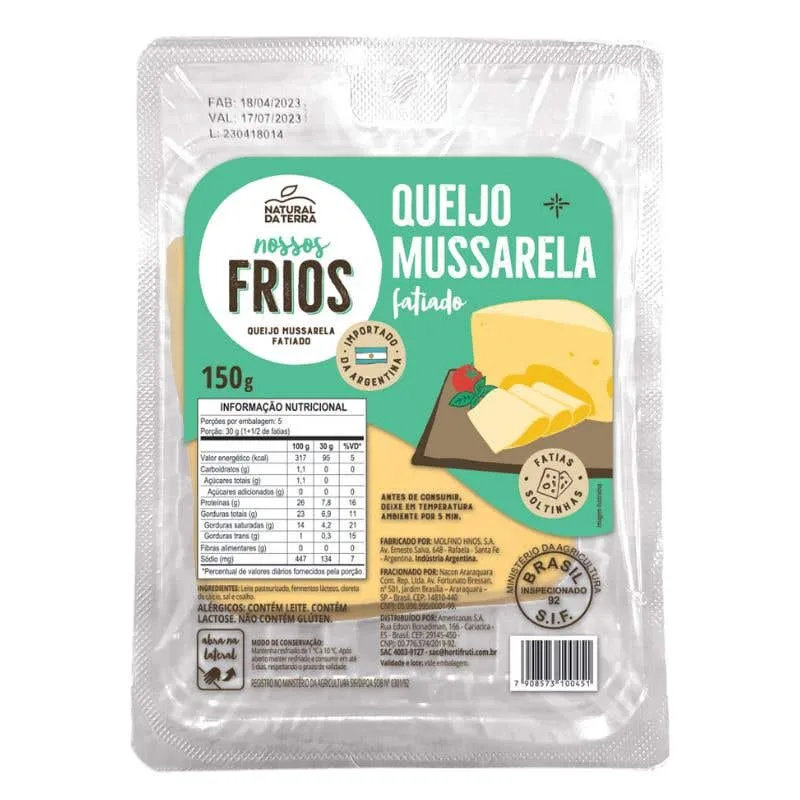 Queijo Mussarela Fatiado Natural Da Terra 150g