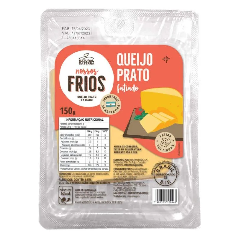 Queijo Prato Fatiado Natural da Terra 150g