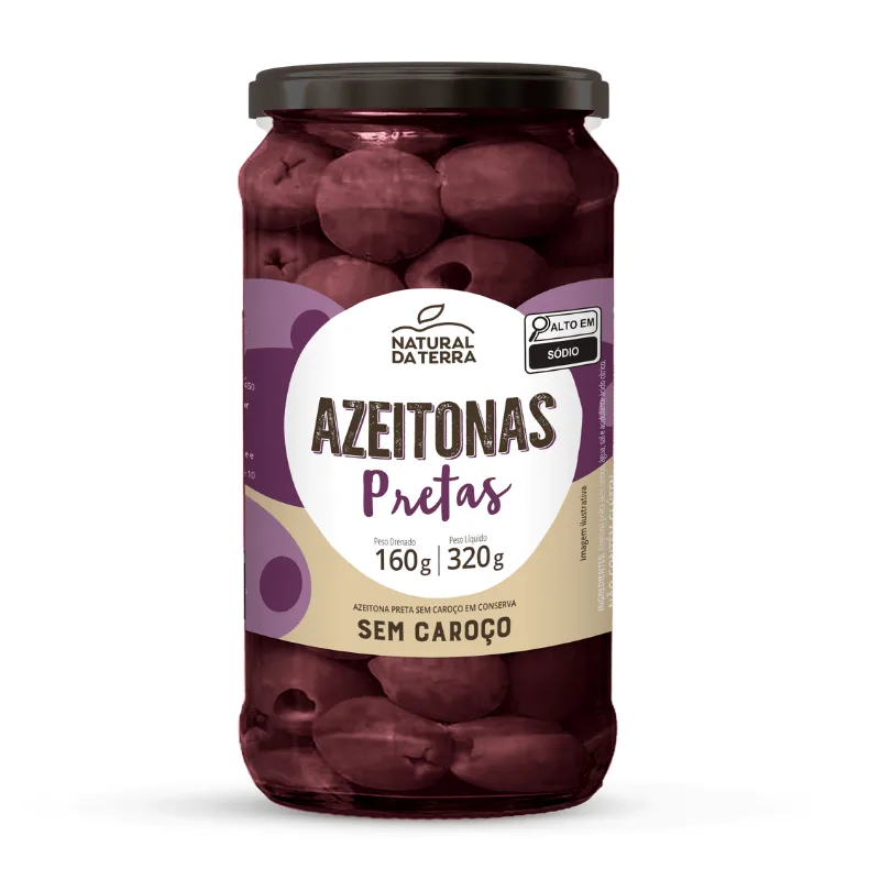 Azeitonas Pretas Sem Carocos Natural Da Terra 160g