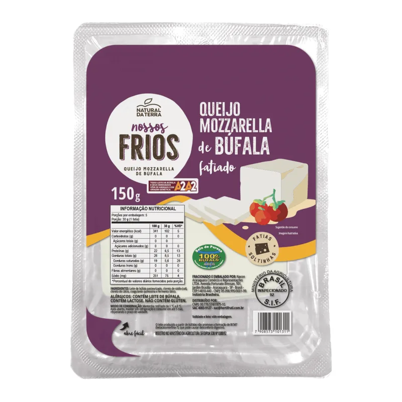 Queijo Mozzarella Búfala Fatiado Natural da Terra 150g