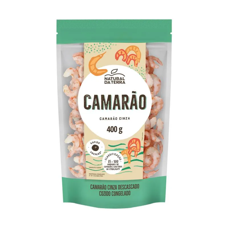 Camarão Cinza Descascado 85/100 Congelado Natural Da Terra 400g
