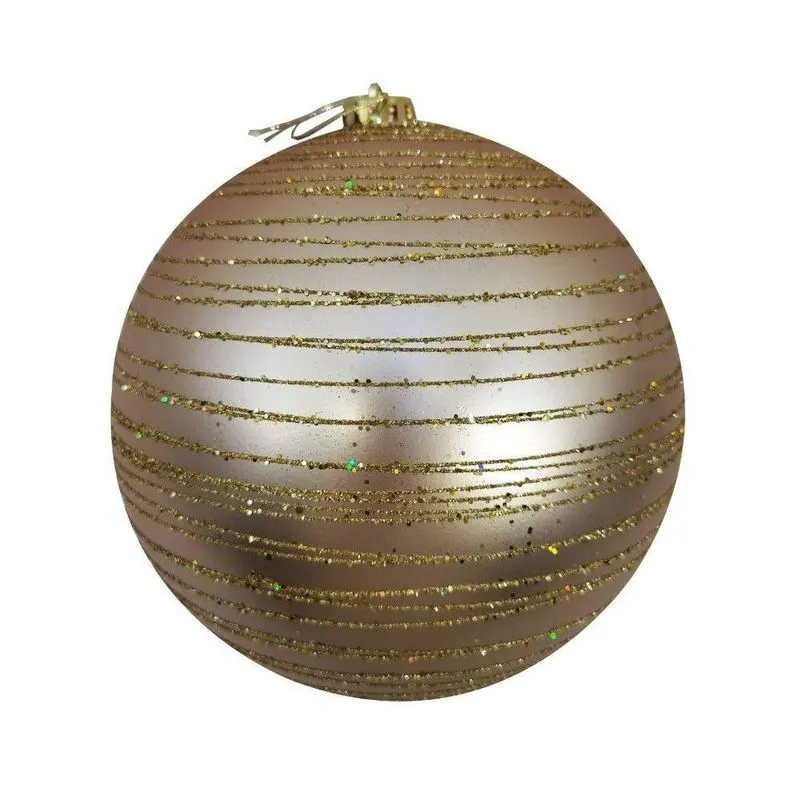 Bola De Natal Grande Champanhe Fosca Com Glitter Dourado Espiral 15cm Decorativa Premium