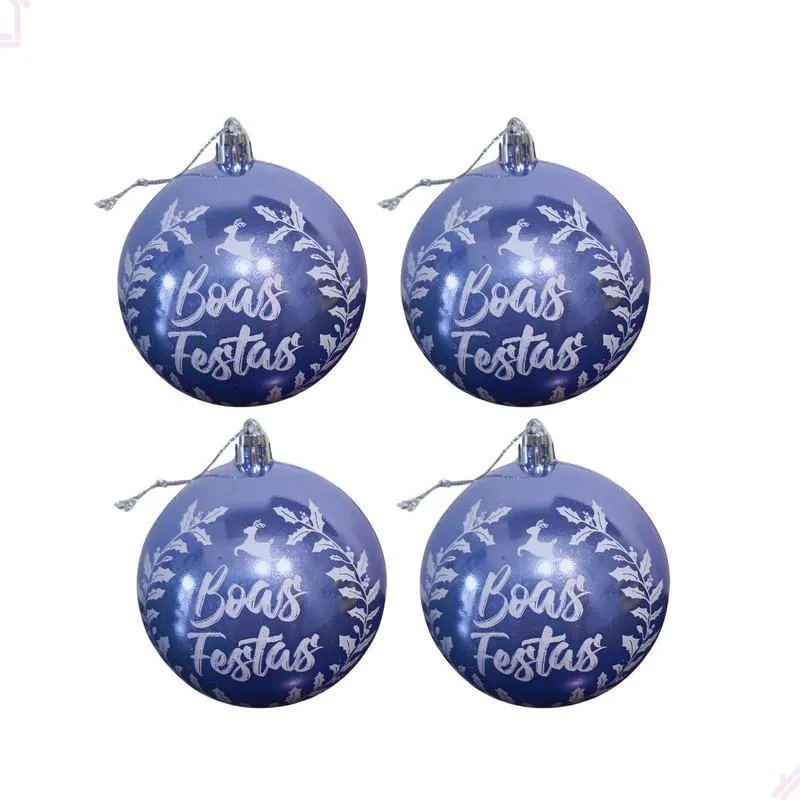 4 Bolas De Natal Azul Enfeite Natalino Pendurar Na Árvore