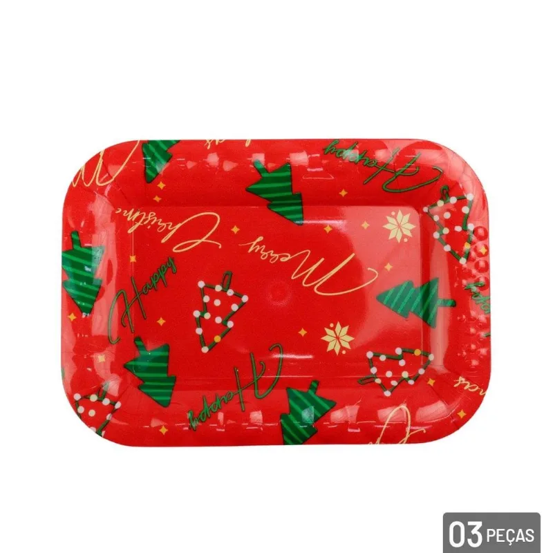 Prato Plástico 17cm 3 Pçs Retangular Figuras Natal - Tudo Em Caixa