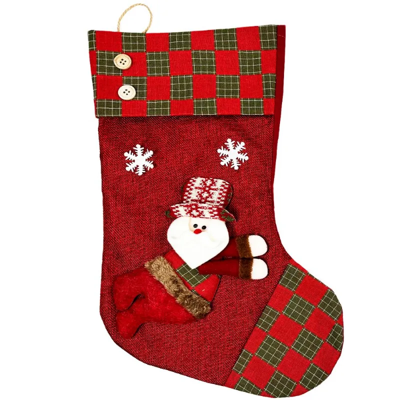 Bota C/ Boneco Natalina 45cm em Poliéster Rio Master-Vermelho Papai Noel