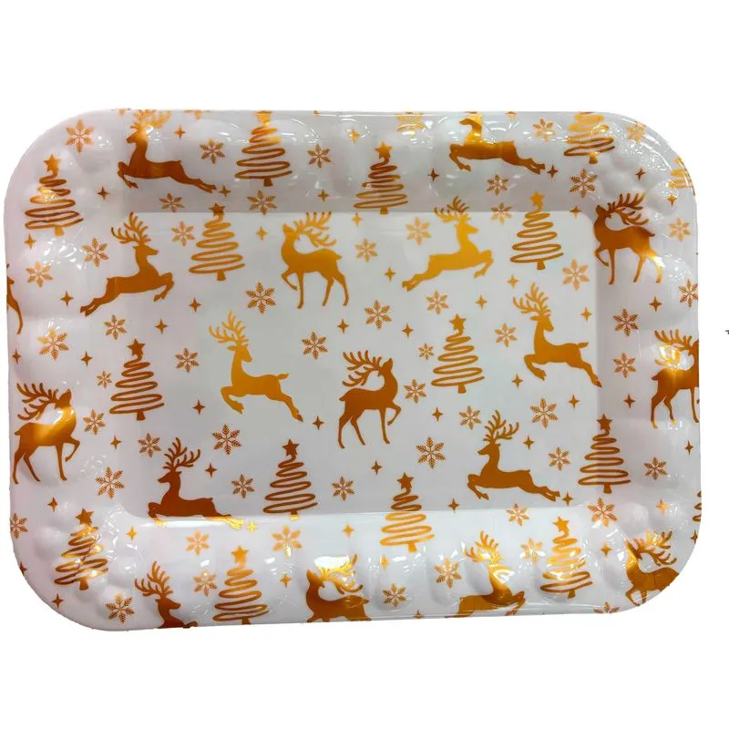BANDEJA NATAL MELAMINA RETANGULAR DOURADO 37.5X27CM RIO MAS