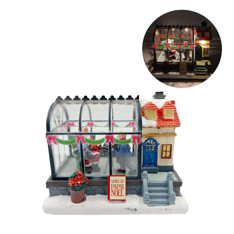 Estufa Visitando Papai Noel C/ Led 15x11x12cm em Resina Rio Master