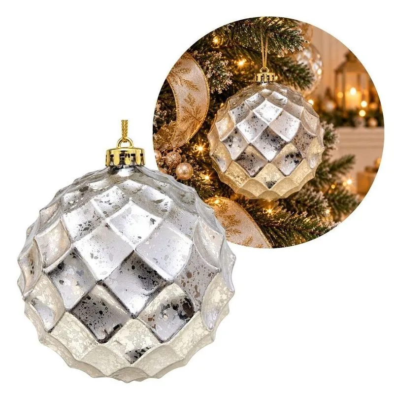 Bola De Natal Decorativa Diamante Facetado Luxo Facetada Champanhe Prata 15cm