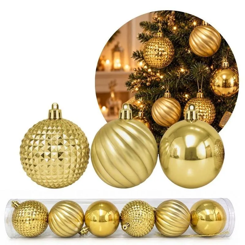 Conjunto De Bolas De Natal Prime Mix De Texturas Dourado Master Christmas 6 Unidades