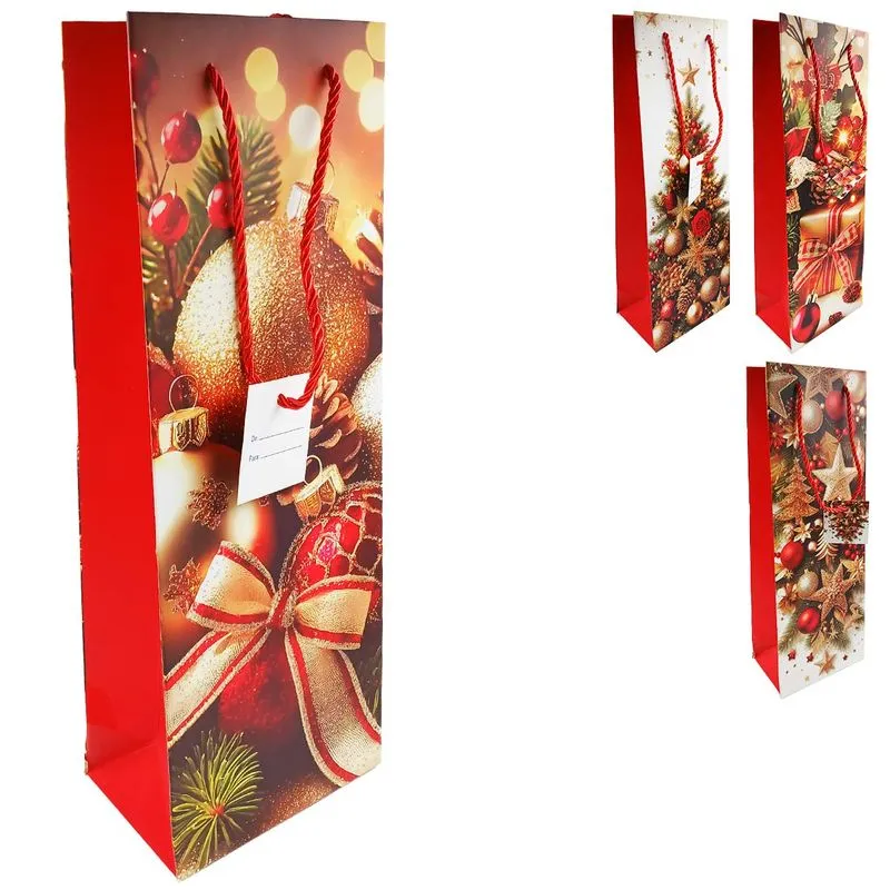 Sacola P/ Vinho Natal 36x12,7cm em Papel Rio Master