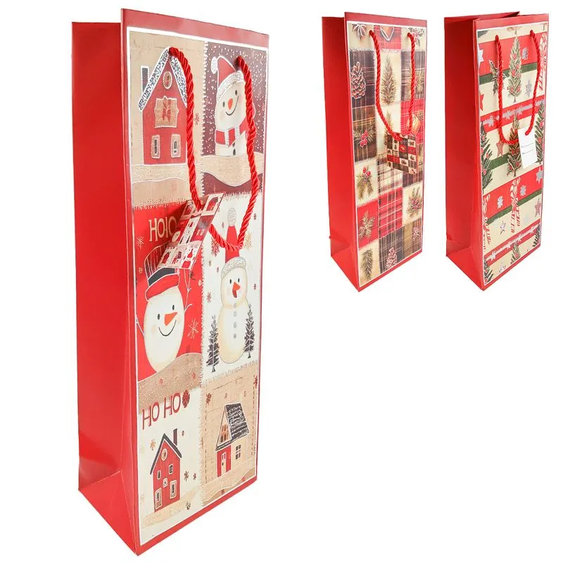 Sacola P/ Vinho Natal 36x12,7cm em Papel Rio Master
