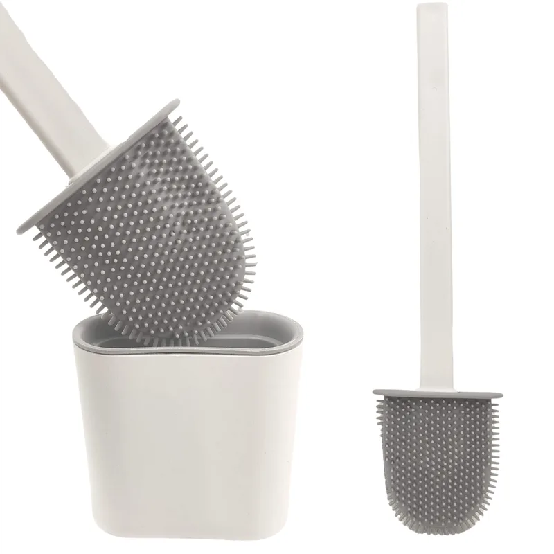Escova De Silicone Limpador Vaso Sanitário Privada Base Suporte Para Banheiro Branca