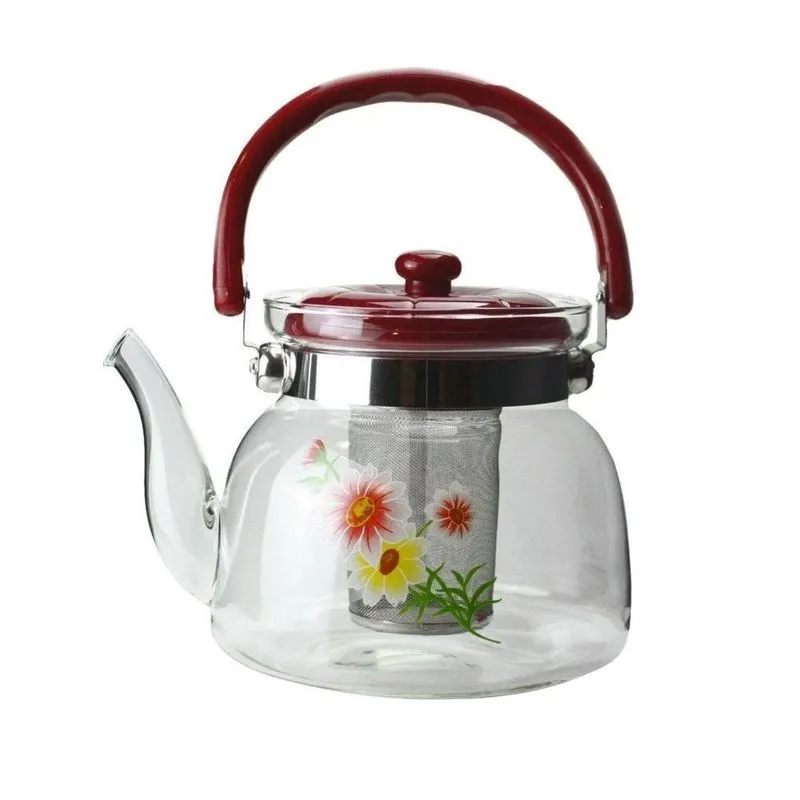 Chaleira Bule Vidro Floral Com Infusor 600Ml