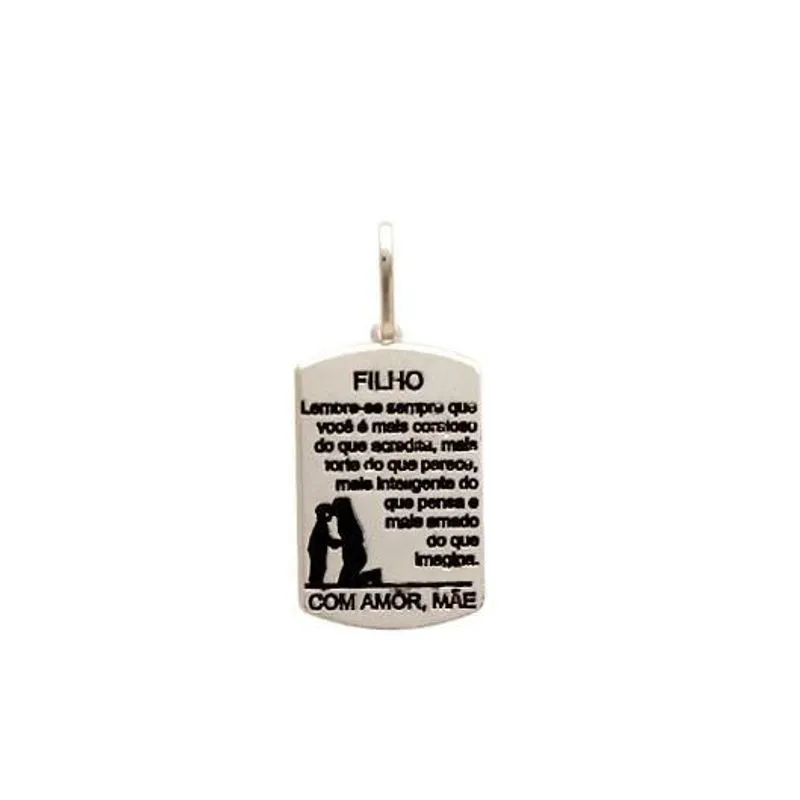 Pingente De Prata Placa Filho Com Amor Mãe