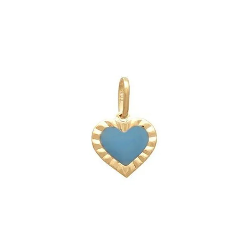 Pingente Coração Borda Diamantada Com Resina Azul Pastel