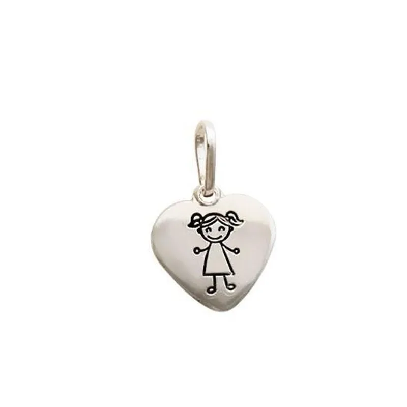 Pingente De Prata Coração 10mm Liso Com Menina Com Resina