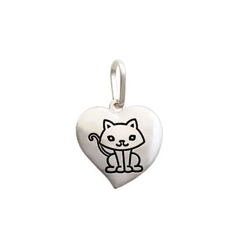 Pingente De Prata Coração 15x14 Estampado Gato