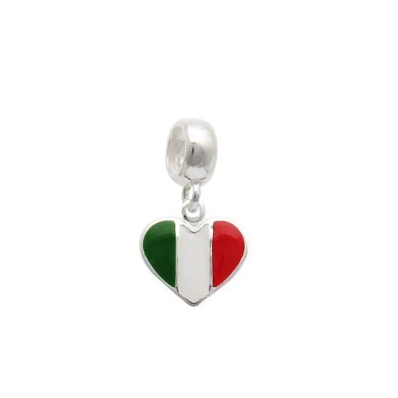 Berloque De Prata Coração Bandeira Italia