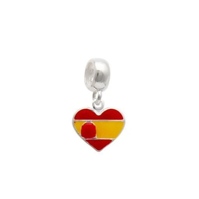 Berloque De Prata Coração Bandeira Espanha