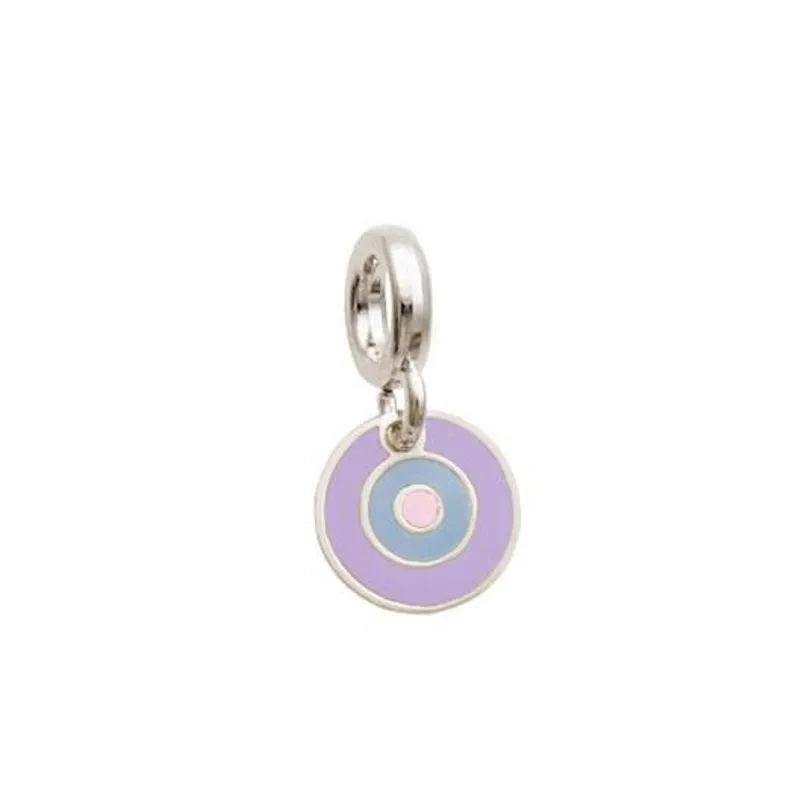 Berloque De Prata Olho Grego Lavanda Azul Claro Rosa Claro