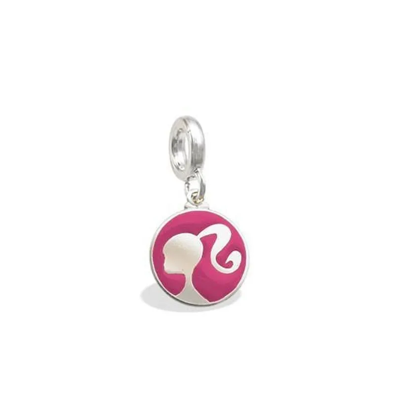 Berloque De Prata Medalha Boneca 11mm Resina Rosa