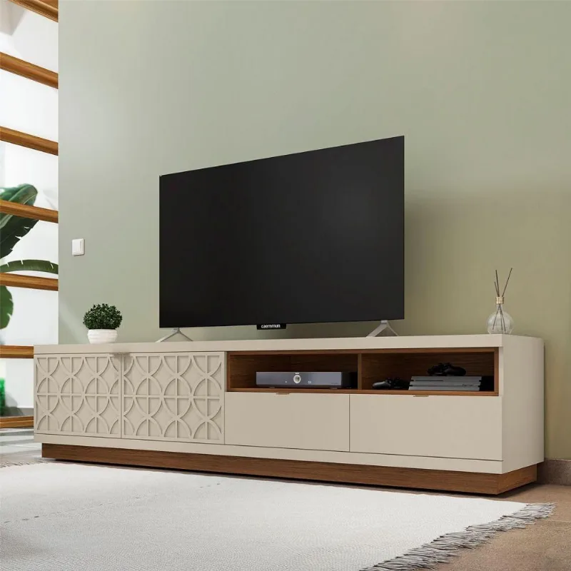 Rack Para Tv Com Portas 3D Balize Off White E Havana