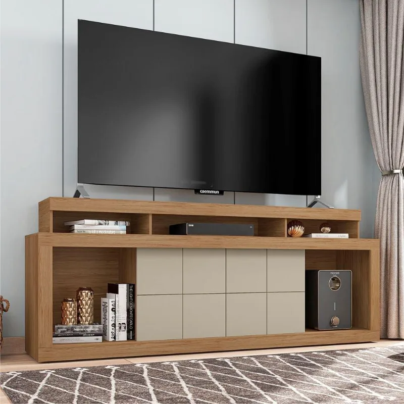 Rack Para Tv Com Nichos E Frisos Ester Buriti E Off White