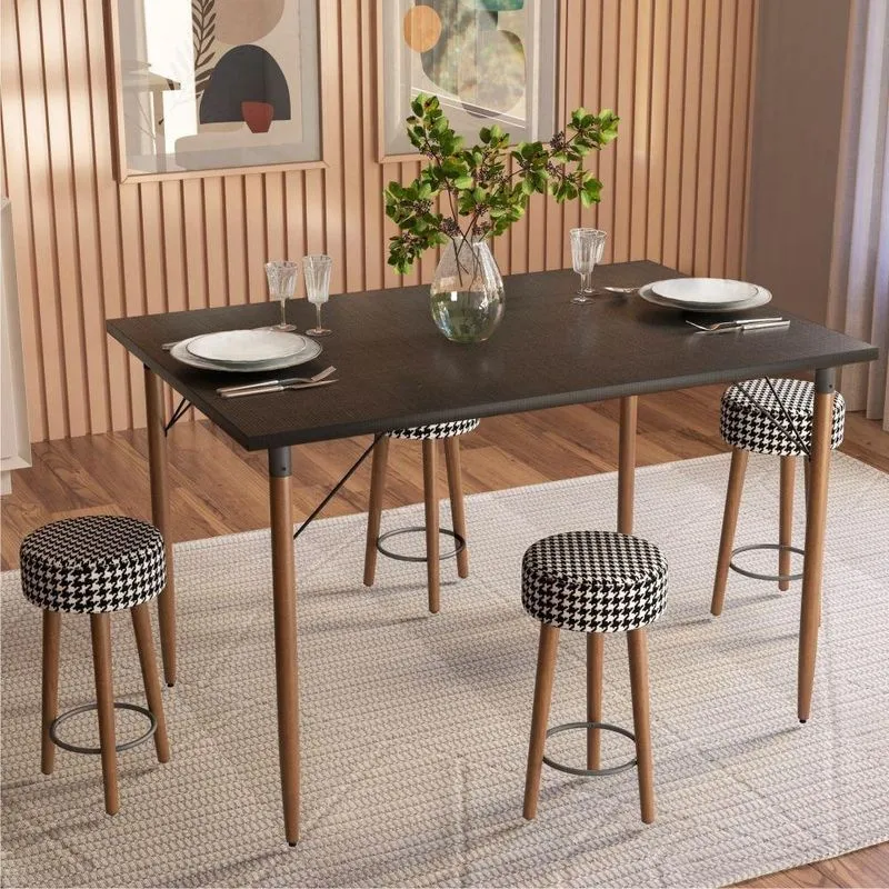 Jogo Mesa Preto Natura Com 4 Banquetas Pés Palito Cardan
