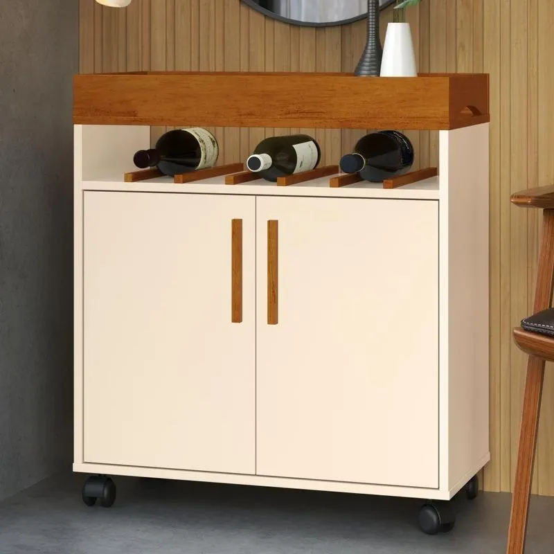 Bancada Bar Renens Off White Caramelo Com 2 Portas