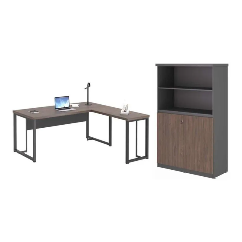 Conjunto Armario E Mesa Em L Anguila Freijó Preto