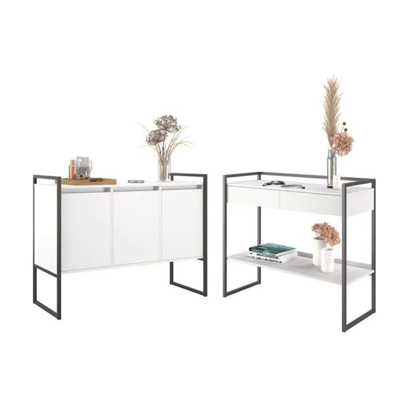Kit Buffet E Aparador Industral Plis Branco