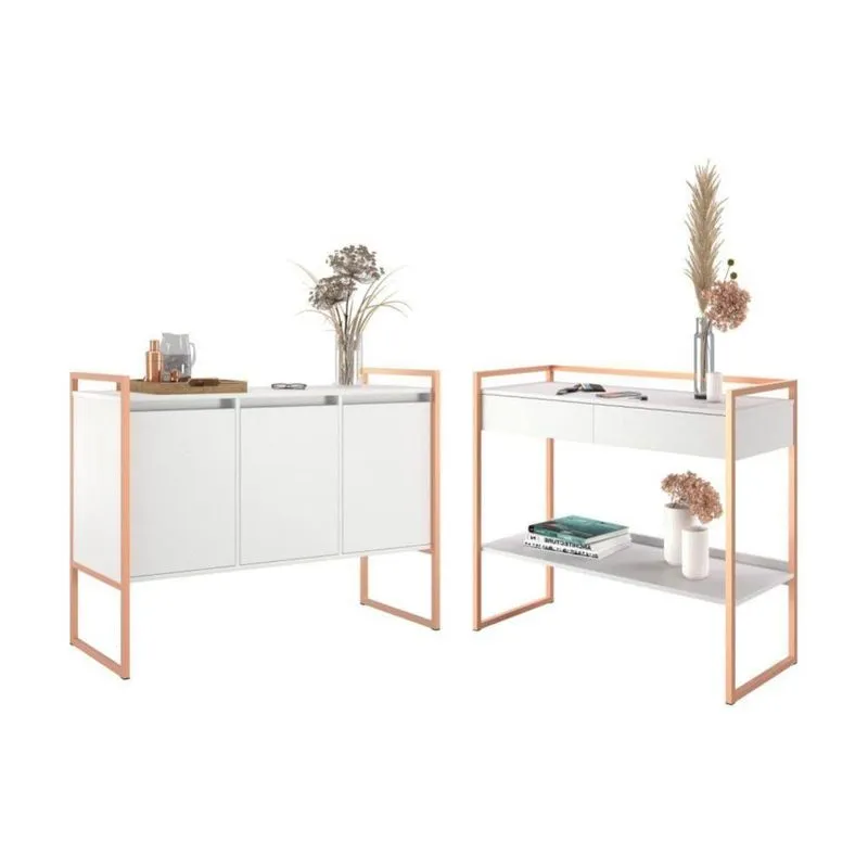 Kit Buffet E Aparador Industral Plis Branco Cobre