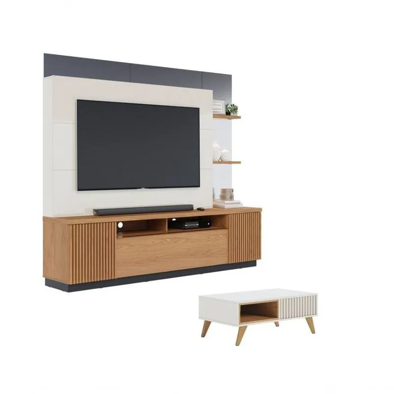 Jogo Home Para Tv E Mesa De Centro Rafaela Off-white Freijo