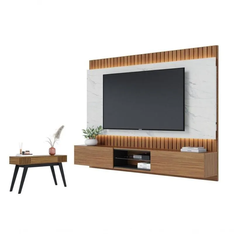 Jogo Home Para Tv E Aparador Oslo Noce Milano Preto Fosco