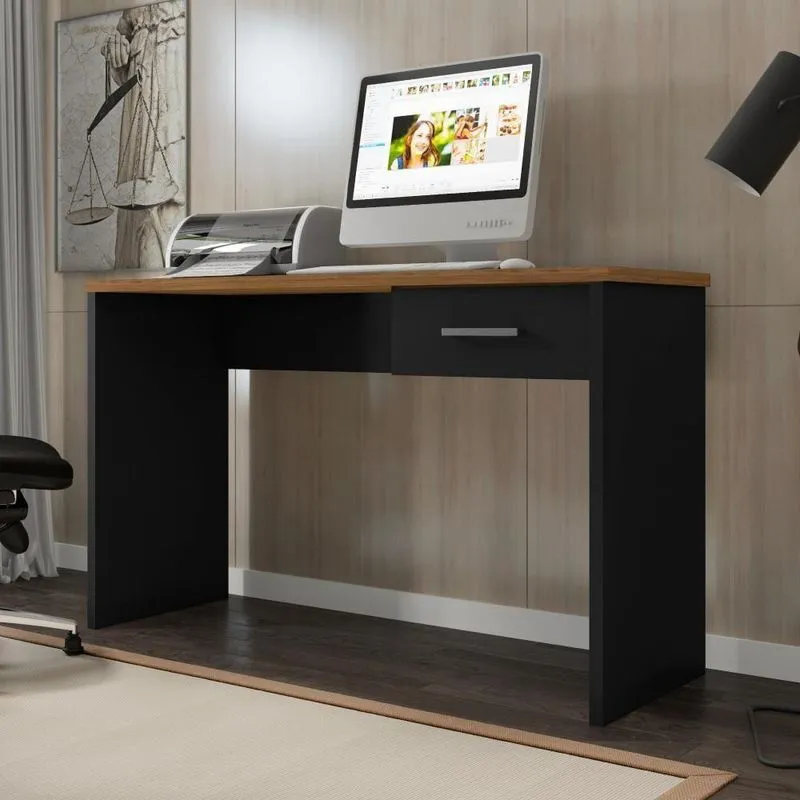 Mesa Para Computador Com Gaveta Jacote Preto Trama Freijó