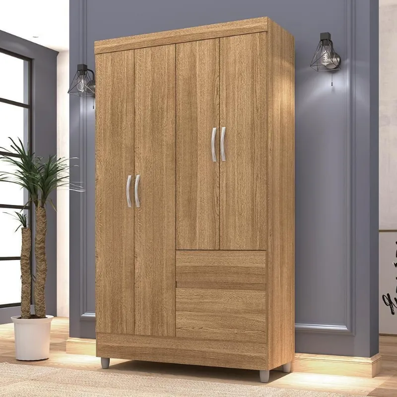 Guarda Roupa Solteiro Roupeiro Venga 4 Portas 2 Gavetas Nature MDP Vila Rica