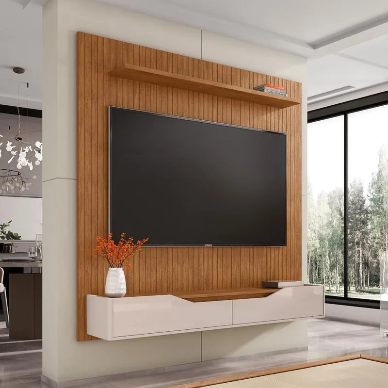 Home Ripado Para Tv Até 60 Polegadas Grus 220 Cedro Off White