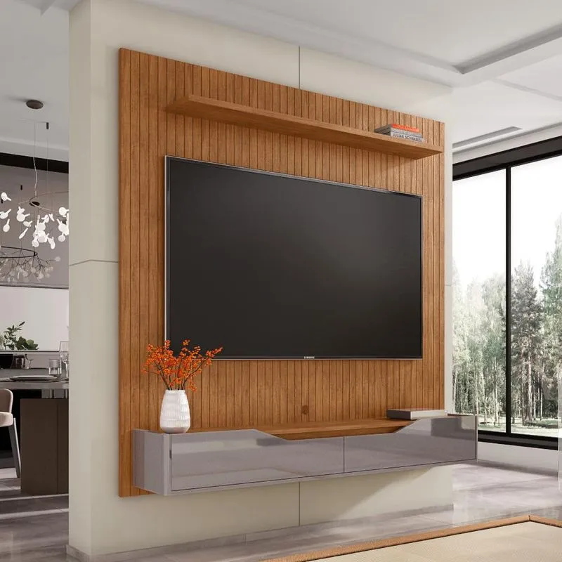 Home Ripado Para Tv Até 60 Polegadas Grus 220 Cedro Cinza Pérola
