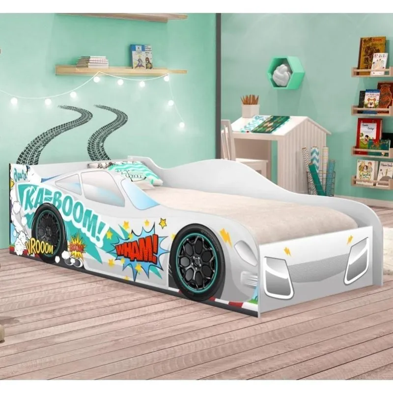 Cama Carro Vrooom Branco Solteiro