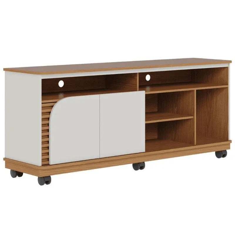 Rack Jurerê Para TV 65 Polegadas 180cm MDP com Rodízios Freijó Off White Colibri Móveis