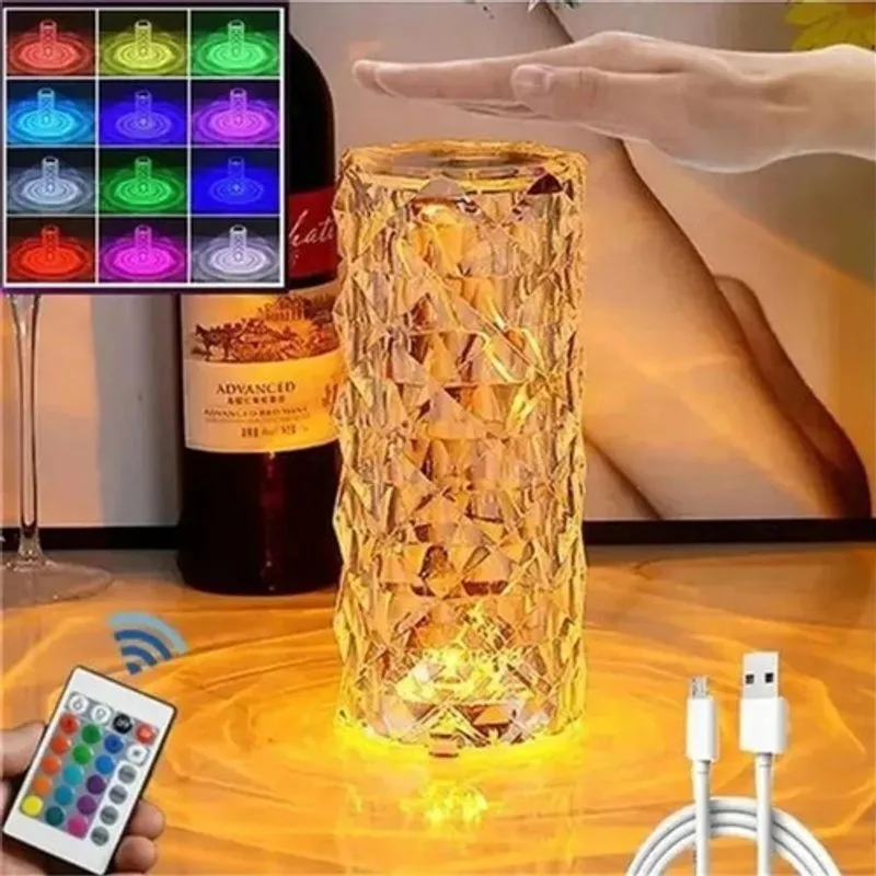 Luminária Led Touch Abajur Cristal Delicado 16 Cores Usb