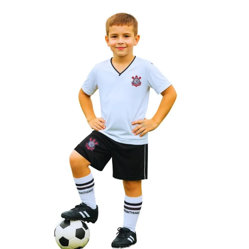 Conjunto Infantil Corinthians Uniforme Dry Oficial Tam 12 / Branco